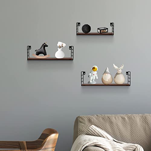 Amazon Brand – Pinzon Rustic Floating Shelves Wall Mounted, Wall Storage Shelf for Living Room Kitchen Office, Brown (Set of 3)