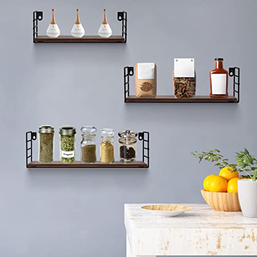 Amazon Brand – Pinzon Rustic Floating Shelves Wall Mounted, Wall Storage Shelf for Living Room Kitchen Office, Brown (Set of 3)