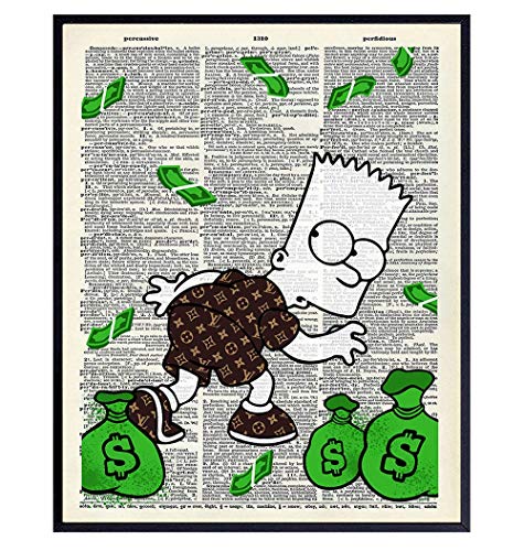 Graffiti Wall Art of Louis Vuitton - Bart Simpson Poster - Banksy Wall Art Set - LV Wall Decor - Money Decorations Wall Decor - Urban Wall Decor - Funny Street Art Mural for Alec Monopoly Fans