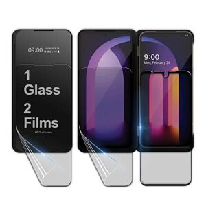 gobukee [1glass+2film for lg v60 thinq 5g screen protector [1 tempered glass] + [2 pet film dual screen protector] 9h hardness,bubble free,hd clear perfect fit compatible with lg v60 thinq
