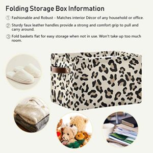 ALAZA Decorative Basket Rectangular Storage Bin, Leopard Modern Design Organizer Basket with Leather Handles for Home Office