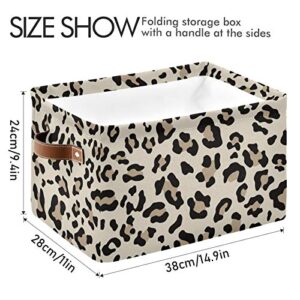 ALAZA Decorative Basket Rectangular Storage Bin, Leopard Modern Design Organizer Basket with Leather Handles for Home Office