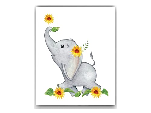 Elephant and Sunflower Nursery Decor- Nursery Wall Art SET of 3 8x10 UNFRAMED Watercolor Nursery Prints will fit perfectly with your Baby Elephant Nursery Decor, Sunflower Decor, and Sunflower Baby Stuff! MADE IN USA