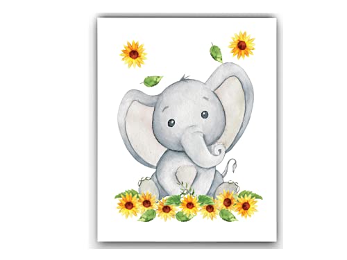 Elephant and Sunflower Nursery Decor- Nursery Wall Art SET of 3 8x10 UNFRAMED Watercolor Nursery Prints will fit perfectly with your Baby Elephant Nursery Decor, Sunflower Decor, and Sunflower Baby Stuff! MADE IN USA