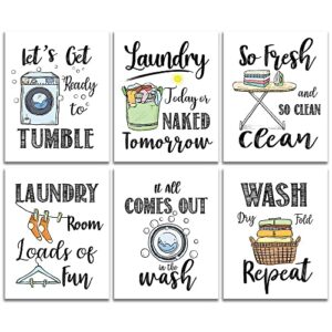 funny laundry rules sign painting, creative laundry saying art prints (8”x10”,unframed), 6 set, funny modern minimalist wall art poster for laundromat wash room decor