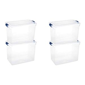 homz heavy duty modular stackable storage tote containers with latching lids, 112 quart capacity, clear, 4 pack