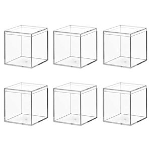 ganydet 6 packs clear acrylic plastic box, small plastic cubes with lids, small square plastic containers 2.1”×2.1”×2.2”, plastic square boxes for candy, pill and jewelry