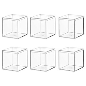 Ganydet 6 Packs Clear Acrylic Plastic Box, Small Plastic Cubes with Lids, Small Square Plastic Containers 2.1''×2.1''×2.2'', Plastic Square Boxes for Candy, Pill and Jewelry