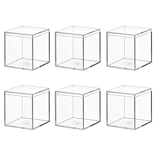 Ganydet 6 Packs Clear Acrylic Plastic Box, Small Plastic Cubes with Lids, Small Square Plastic Containers 2.1''×2.1''×2.2'', Plastic Square Boxes for Candy, Pill and Jewelry