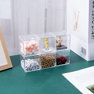 Ganydet 6 Packs Clear Acrylic Plastic Box, Small Plastic Cubes with Lids, Small Square Plastic Containers 2.1''×2.1''×2.2'', Plastic Square Boxes for Candy, Pill and Jewelry