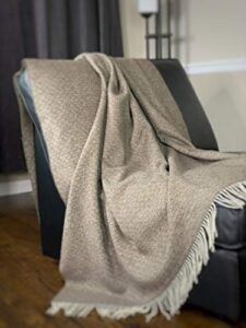 eikei wool throw blanket geo diamond pattern oversized couch throw blanket fringe trim soft merino woolen afghan minimalist style lightweight machine washable (mocha, 55wx78l)