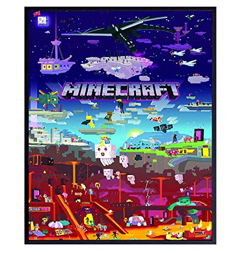 Minecraft Poster - 8x10 Minecraft Wall Decor - Minecraft Party Decorations - Cool Unique Gift for Boys, Men, Gamer, Video Game, Arcade Games, Xbox, Nintendo, Gaming Fan - Game Room Decor