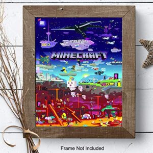 Minecraft Poster - 8x10 Minecraft Wall Decor - Minecraft Party Decorations - Cool Unique Gift for Boys, Men, Gamer, Video Game, Arcade Games, Xbox, Nintendo, Gaming Fan - Game Room Decor