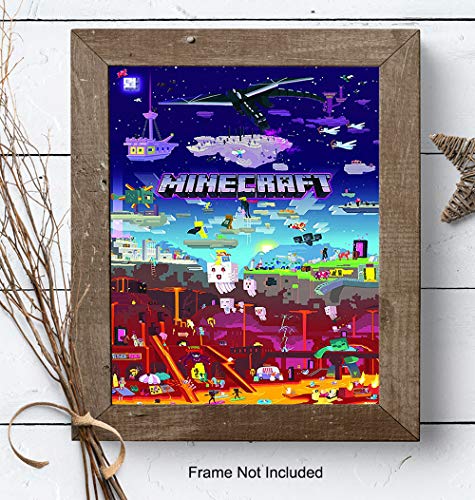 Minecraft Poster - 8x10 Minecraft Wall Decor - Minecraft Party Decorations - Cool Unique Gift for Boys, Men, Gamer, Video Game, Arcade Games, Xbox, Nintendo, Gaming Fan - Game Room Decor