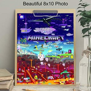 Minecraft Poster - 8x10 Minecraft Wall Decor - Minecraft Party Decorations - Cool Unique Gift for Boys, Men, Gamer, Video Game, Arcade Games, Xbox, Nintendo, Gaming Fan - Game Room Decor