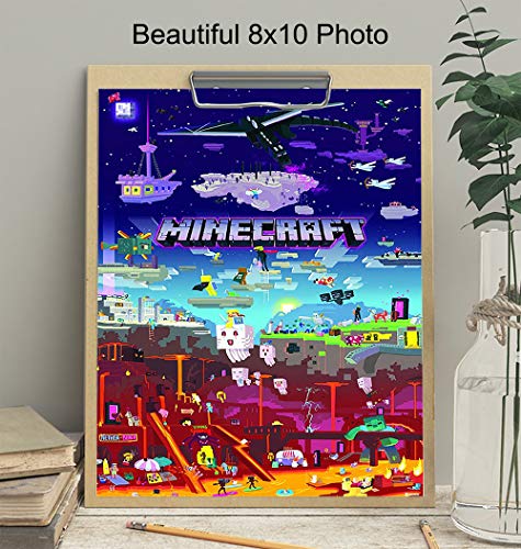 Minecraft Poster - 8x10 Minecraft Wall Decor - Minecraft Party Decorations - Cool Unique Gift for Boys, Men, Gamer, Video Game, Arcade Games, Xbox, Nintendo, Gaming Fan - Game Room Decor