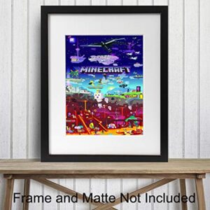 Minecraft Poster - 8x10 Minecraft Wall Decor - Minecraft Party Decorations - Cool Unique Gift for Boys, Men, Gamer, Video Game, Arcade Games, Xbox, Nintendo, Gaming Fan - Game Room Decor