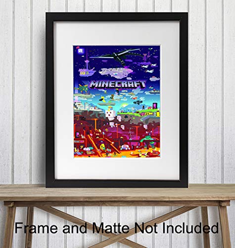 Minecraft Poster - 8x10 Minecraft Wall Decor - Minecraft Party Decorations - Cool Unique Gift for Boys, Men, Gamer, Video Game, Arcade Games, Xbox, Nintendo, Gaming Fan - Game Room Decor