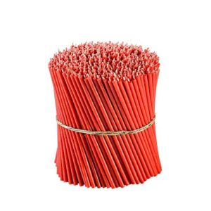 danilovo pure beeswax candles – no-drip, smoke-less, tall, thin taper candles – decorative candles for church prayer, decor or birthday candles – honey scented – 6.3 in, Ø 0.2 in (red, 50pcs)