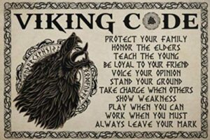 signchat wolf viking code protect your family honor the elders teach the young ideas gifts home living decor wall art vintage metal sign poster 8×12 inches