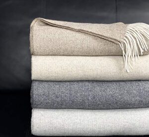 eikei wool throw blanket geo herringbone pattern oversized couch throw blanket fringe trim soft merino woolen afghan minimalist style lightweight machine washable (mocha, 55wx78l)