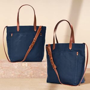 Women Canvas Tote Handbags Casual Shoulder Shopper Work Bag Crossbody (Navy) Medium