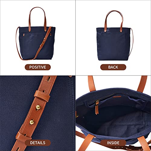 Women Canvas Tote Handbags Casual Shoulder Shopper Work Bag Crossbody (Navy) Medium
