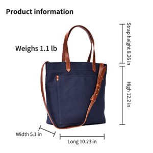 Women Canvas Tote Handbags Casual Shoulder Shopper Work Bag Crossbody (Navy) Medium