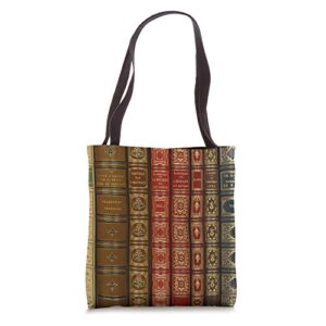 antique book spine bag for the library tote bag