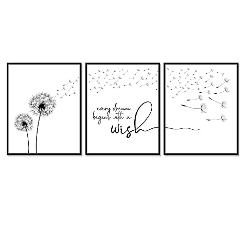 Every Dream Begins With A Wish Dendelion Wall Art Bedroom Nursery Decor Dandelion Print Best Friend Gift Living Room Wall Decor, Set of 3, UNFRAMED 11X14INCH