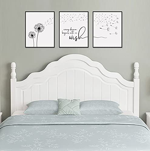 Every Dream Begins With A Wish Dendelion Wall Art Bedroom Nursery Decor Dandelion Print Best Friend Gift Living Room Wall Decor, Set of 3, UNFRAMED 11X14INCH