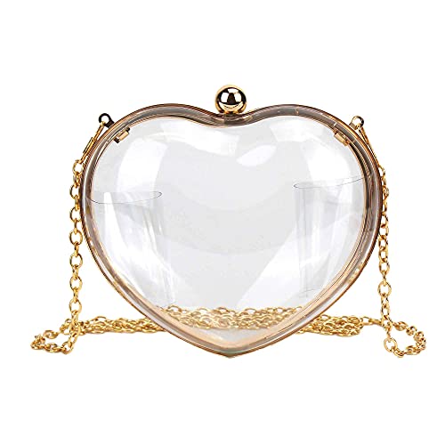 Buddy Supplies Women Acrylic Transparent Clutch Purse Heart Shape Shoulder Bag Party Chain Handbags