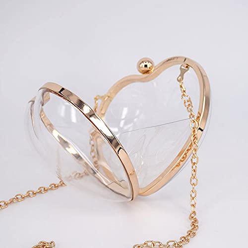 Buddy Supplies Women Acrylic Transparent Clutch Purse Heart Shape Shoulder Bag Party Chain Handbags