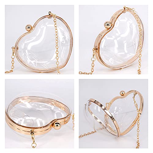 Buddy Supplies Women Acrylic Transparent Clutch Purse Heart Shape Shoulder Bag Party Chain Handbags