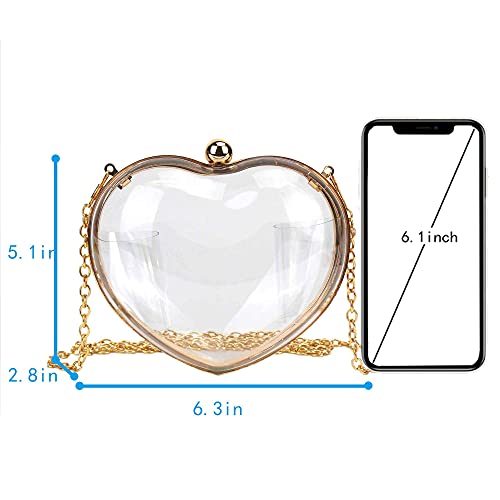 Buddy Supplies Women Acrylic Transparent Clutch Purse Heart Shape Shoulder Bag Party Chain Handbags