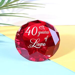 YWHL Happy 40th Wedding Anniversary Romantic Gifts for Her Him, Ruby Wedding Gifts for Her, 40 Years of Love Present for Couple, Red K9 Crystal Diamond Decoration