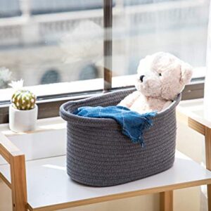 Home Zone Living Woven Basket for Home Storage with 2 Cotton Rope Handles, 100% Cotton, 14.00” x 7.00” x 7.00”, Gray, VS19578E