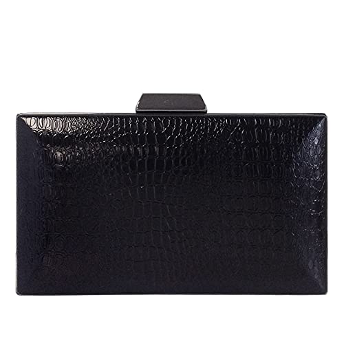 JNB Women's Merallic Material Hard Case Evening Party Clutch,Black