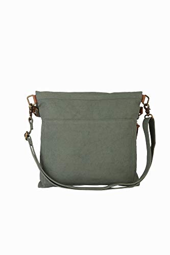 Mona B. Ash Fold-Over and Intermix Convertible Upcycled Canvas Tote and Crossbody Bag with Vegan Leather Trim (Fold_Over-Aegean)