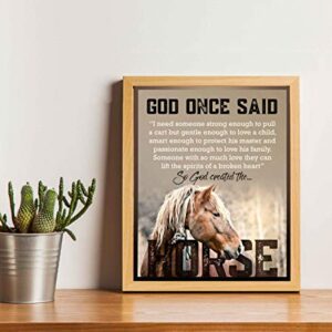 "So God Created the Horse" Inspirational Wall Art Sign-8 x 10" Rustic Typographic Poster Print w/Horse Image-Ready to Frame. Home-Office-Studio-Barn Decor. Perfect Gift for Vets & Horse Lovers!