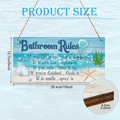 Bathroom Rules Sign Decor Bathroom Rule Wall Plaque Decor Bathroom Rule Wooden Hanging Sign Bathroom Wall Art Farmhouse Bathroom Wall Decor Rustic Funny Bathroom Decor, 10 x 5 Inch（sea beach）