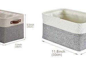 DECOMOMO Foldable Storage Bin (LARGE-Grey and White 15 x 11 x 9.5" - 3 Pack and Small 11.8 x 8 x 6-6 Pack) Collapsible Sturdy Cationic Fabric Storage Basket Cube W/Handles for Organizing Shelf Nurse