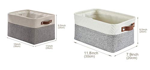 DECOMOMO Foldable Storage Bin (LARGE-Grey and White 15 x 11 x 9.5" - 3 Pack and Small 11.8 x 8 x 6-6 Pack) Collapsible Sturdy Cationic Fabric Storage Basket Cube W/Handles for Organizing Shelf Nurse