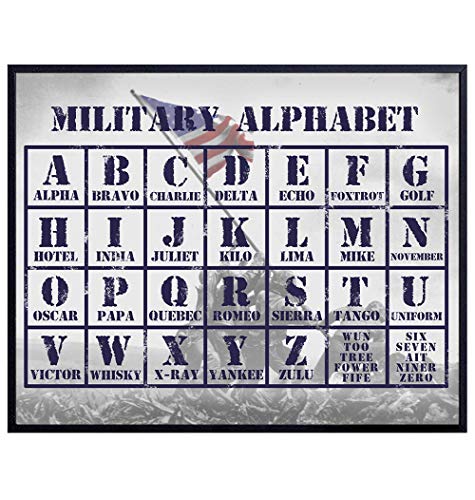 Military Alphabet - Patriotic Iwo Jima American Flag Wall Decor for Living Room - 8x10 Poster Print, Wall Art, Home Decoration- Patriotic Gift for Army, Navy, Marine, Air Force Veteran, Vet