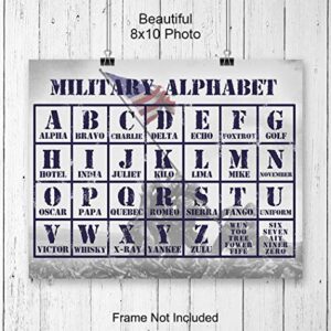 Military Alphabet - Patriotic Iwo Jima American Flag Wall Decor for Living Room - 8x10 Poster Print, Wall Art, Home Decoration- Patriotic Gift for Army, Navy, Marine, Air Force Veteran, Vet