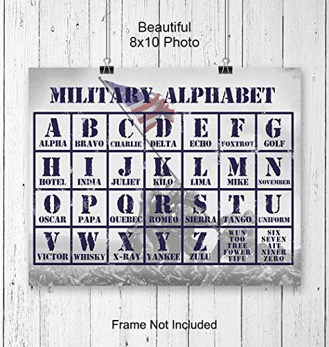 Military Alphabet - Patriotic Iwo Jima American Flag Wall Decor for Living Room - 8x10 Poster Print, Wall Art, Home Decoration- Patriotic Gift for Army, Navy, Marine, Air Force Veteran, Vet