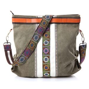 women canvas crossbody bag shoulder bag, vintage heavy-duty tote handbag (grass green)