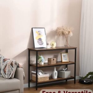 WEENFON Narrow Console Table, 39.4”Long Sofa Table, 3 Tier Entryway Table, Living Room Tables,Rustic Entrance Table for Hallway, Corridor,Kitchen, stairwell,Steel Frame, Rustic Brown