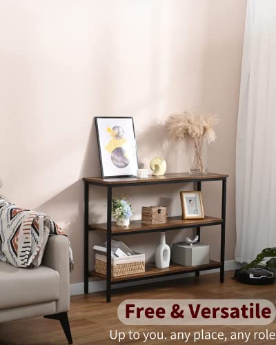 WEENFON Narrow Console Table, 39.4”Long Sofa Table, 3 Tier Entryway Table, Living Room Tables,Rustic Entrance Table for Hallway, Corridor,Kitchen, stairwell,Steel Frame, Rustic Brown