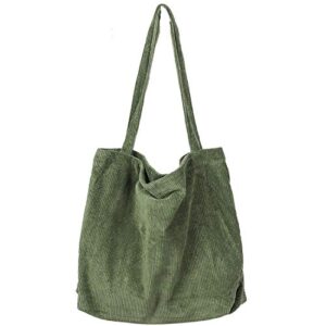 women corduroy tote bag, etercycle casual handbags big capacity shopping shoulder bag with pocket (army green)